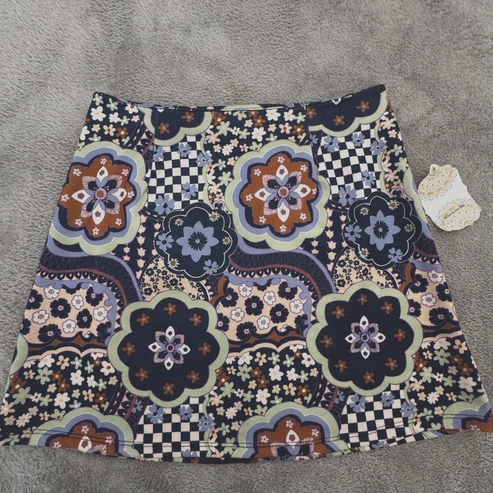 Floral Geometric A-Line Skirt in Navy and Multi